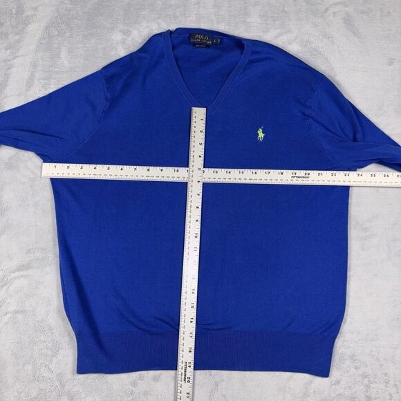 Polo Ralph Lauren Sweater Mens Large Blue Pima Cotton V Neck Pullover Pony Work - Picture 4 of 7